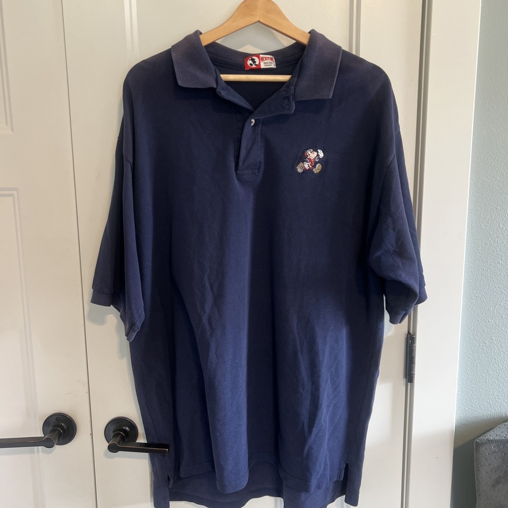 Vintage Disney Mickey Mouse Polo‎ Shirt Mens 3XL Navy Football 90s Rare!